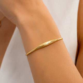 Gold Cuff Bracelet with Wave Diamond Accents - Elegant Stacking Jewelry