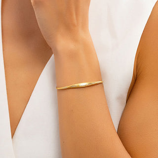 Gold Cuff Bracelet with Wave Diamond Accents - Elegant Stacking Jewelry