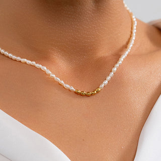 Dainty Gold and Pearl Bead Necklace