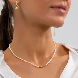 Dainty Gold and Pearl Bead Necklace