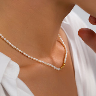 Dainty Gold and Pearl Bead Necklace