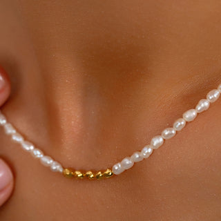 Dainty Gold and Pearl Bead Necklace