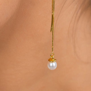 Gold Pearl Threader Earrings - Minimal Dainty Drop Earrings