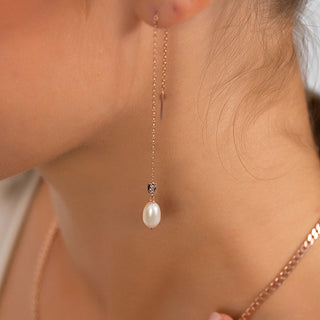Rose Gold Threader Earrings - Long Drop Earrings