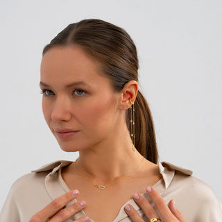Gold Diamond Station Ear Cuff Chain - Minimal Dangle Earring Cuff
