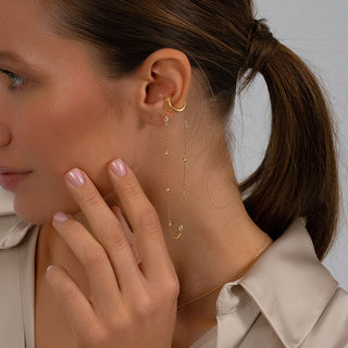 Gold Diamond Station Ear Cuff Chain - Minimal Dangle Earring Cuff