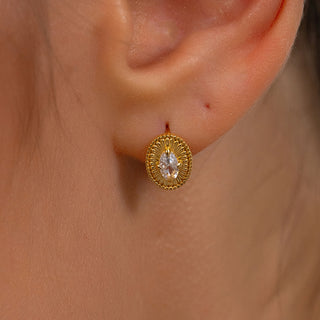 Vintage Inspired Gold Oval Stud Earrings