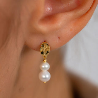 Double PEarl Drop Earrings - Modern Sculptral Design