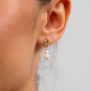 Double PEarl Drop Earrings - Modern Sculptral Design