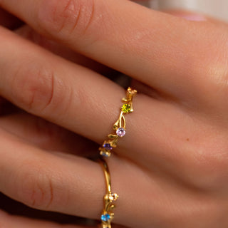 Nature İnspired Birthstone Ring - Gold Personalized Jewelry