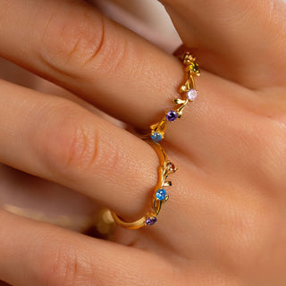 Nature İnspired Birthstone Ring - Gold Personalized Jewelry