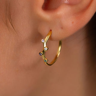 Gold Birthstone Half Hoop Earrings - Custom Family Birthstones