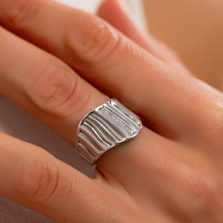 Geometric Silver Statement Ring with Diamond Accents