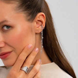 Geometric Silver Statement Ring with Diamond Accents