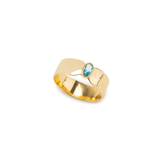 Wide Gold Band Aquamarine Ring  with Personalized Birthstone