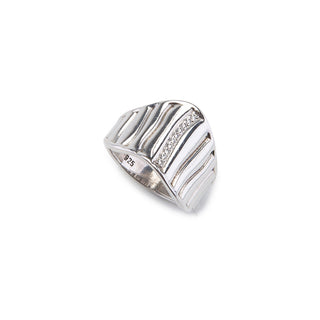 Geometric Silver Statement Ring with Diamond Accents