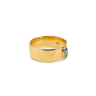 Wide Gold Band Aquamarine Ring  with Personalized Birthstone
