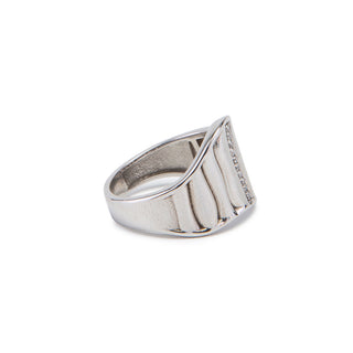 Geometric Silver Statement Ring with Diamond Accents