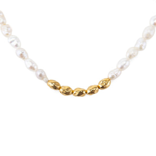 Dainty Gold and Pearl Bead Necklace