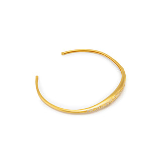 Gold Cuff Bracelet with Wave Diamond Accents - Elegant Stacking Jewelry