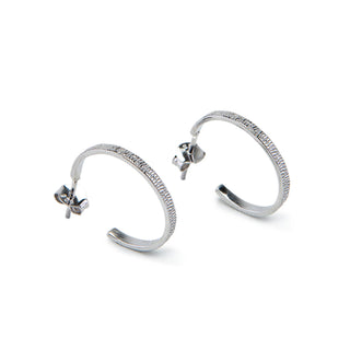 Silver Textured Hoop Earrings - Minimal Hammered Half Hoops