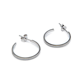 Silver Textured Hoop Earrings - Minimal Hammered Half Hoops