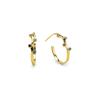 Gold Birthstone Half Hoop Earrings - Custom Family Birthstones