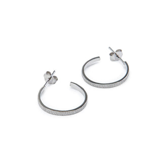 Silver Textured Hoop Earrings - Minimal Hammered Half Hoops