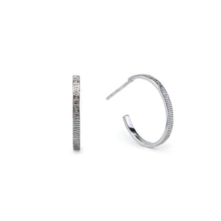 Silver Textured Hoop Earrings - Minimal Hammered Half Hoops
