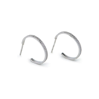 Silver Textured Hoop Earrings - Minimal Hammered Half Hoops
