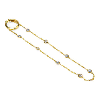 Gold Diamond Station Ear Cuff Chain - Minimal Dangle Earring Cuff