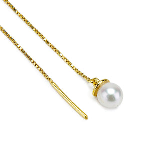 Gold Pearl Threader Earrings - Minimal Dainty Drop Earrings